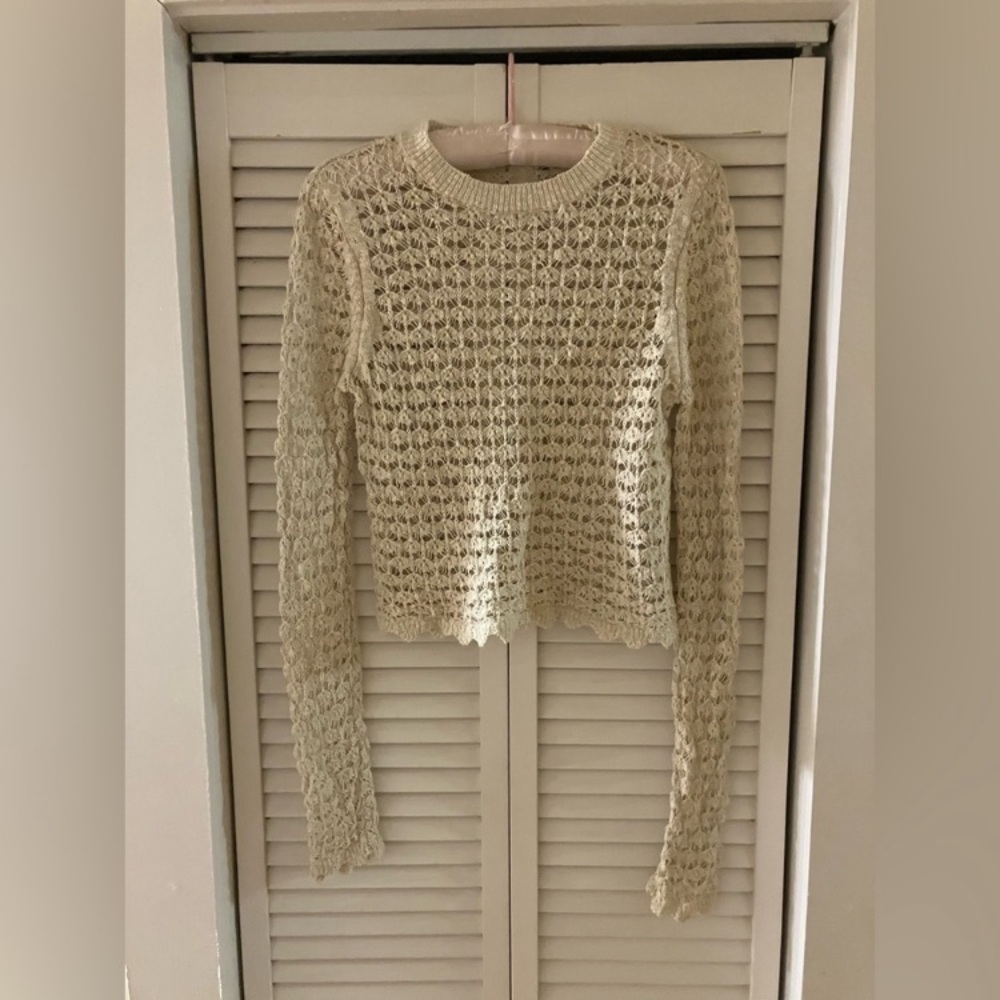 Zara Crochet Feminine Cottagecore Ivory Long Sleeve Tee